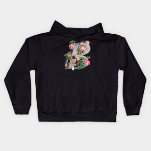 balance - colorful birds & vintage flowers overlap a chrome text. Kids Hoodie